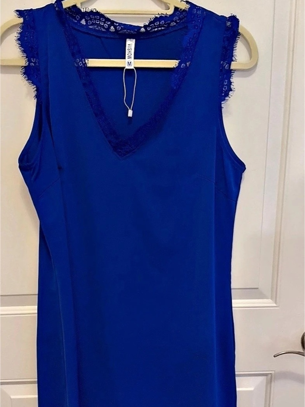 Vishow Blue Lace Trim Mini Dress Size Medium Like New